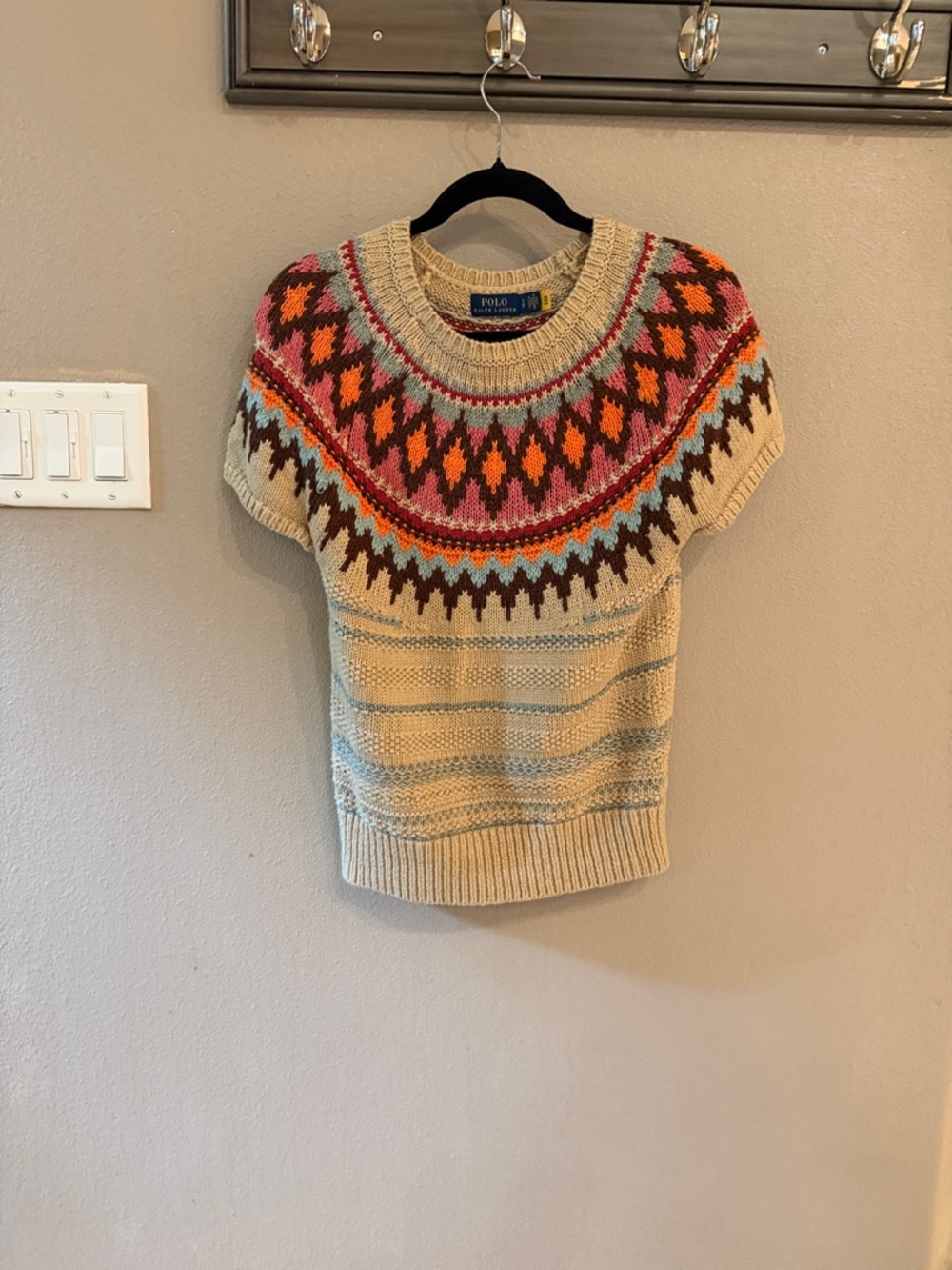 Polo by Ralph Lauren Cream Short-Sleeve Fair Isle Yoke Sweater Vest